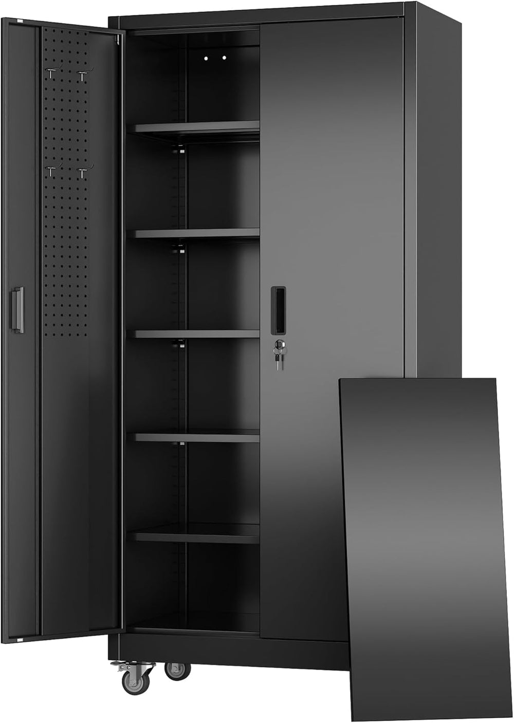 Aobabo Metal Storage Cabinet with Wheels and Door Pegboard | Garage and busin...
