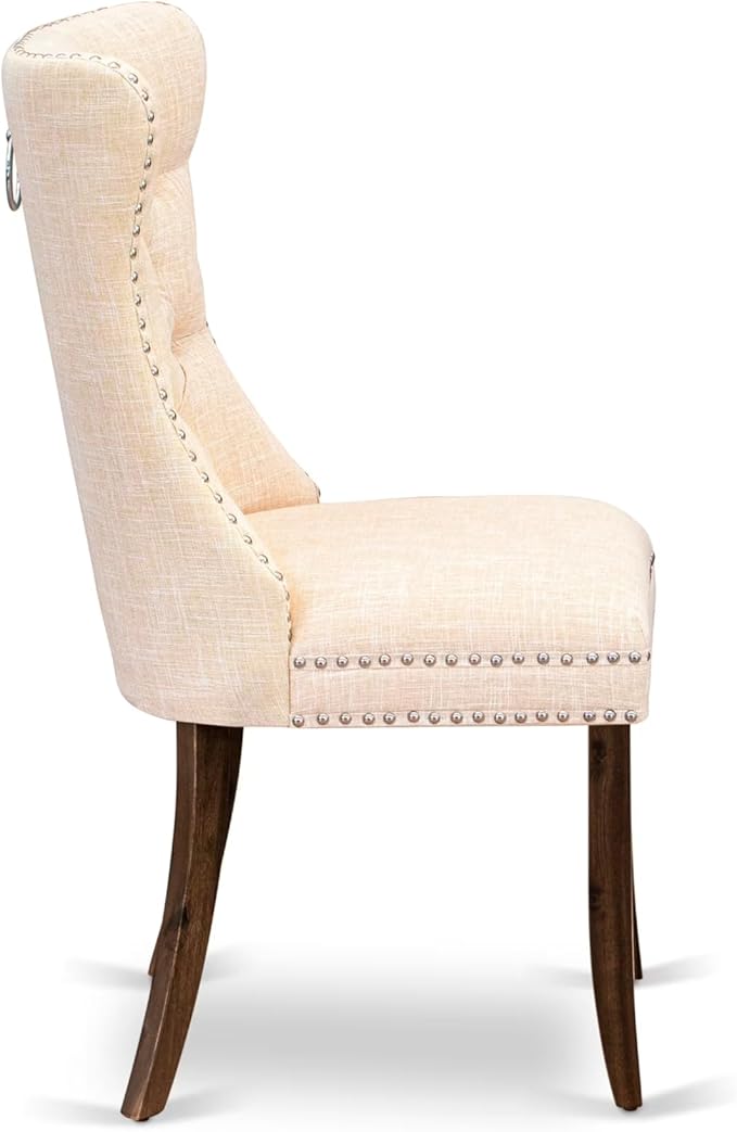 NEDA9-AWA-32 9-Piece Xtenczar Dining Table Set Includes a Rectangle Table and 8 Light Beige Polyester Fabric Dining Chairs, 44x100 Inch, Antique Walnut