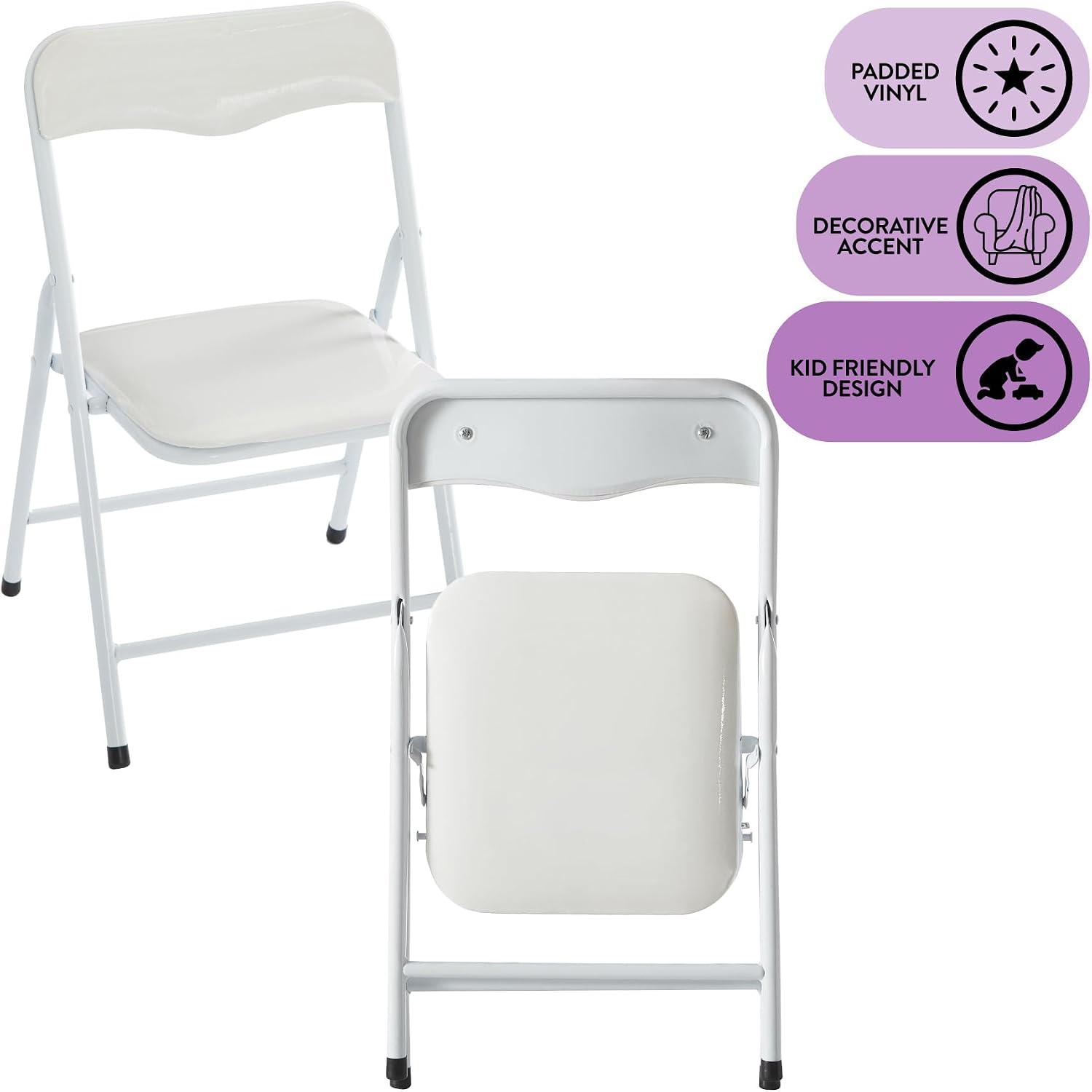 Heritage Kids Padded Folding Chair for Kids, Set of 2, White, Ages 3+