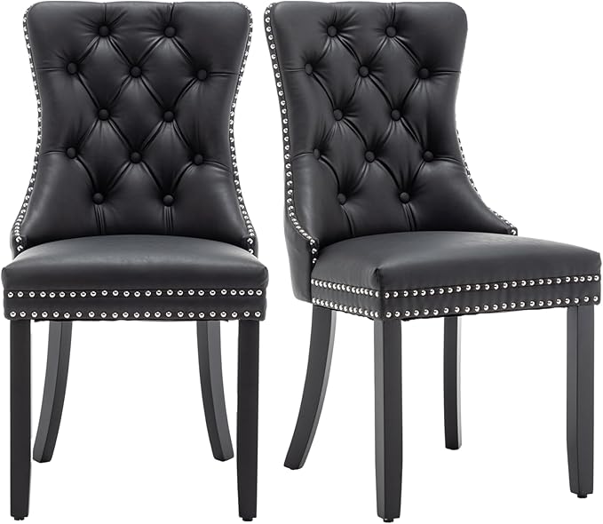 Leather Dining Chairs Set of 2, Upholstered Dining Room Chairs with Nailhead ...