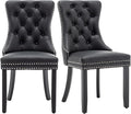 Leather Dining Chairs Set of 2, Upholstered Dining Room Chairs with Nailhead Trim, Sillas de Comedor Modernas 2, Wooden Kitchen Chairs for Dining Room, Living Room, Kitchen, Bedroom, Black