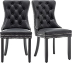 Leather Dining Chairs Set of 2, Upholstered Dining Room Chairs with Nailhead Trim, Sillas de Comedor Modernas 2, Wooden Kitchen Chairs for Dining Room, Living Room, Kitchen, Bedroom, Black
