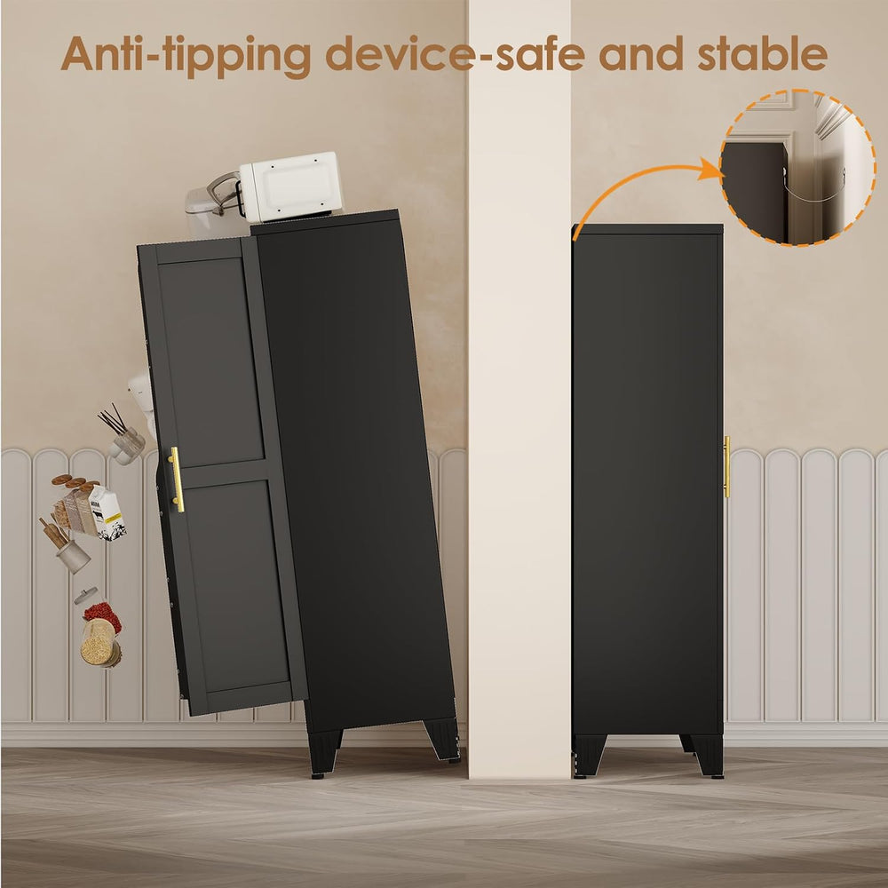 PAOFIN 47" Kitchen Pantry Cabinet, Metal Storage Cabinet with 3 Adjustab...