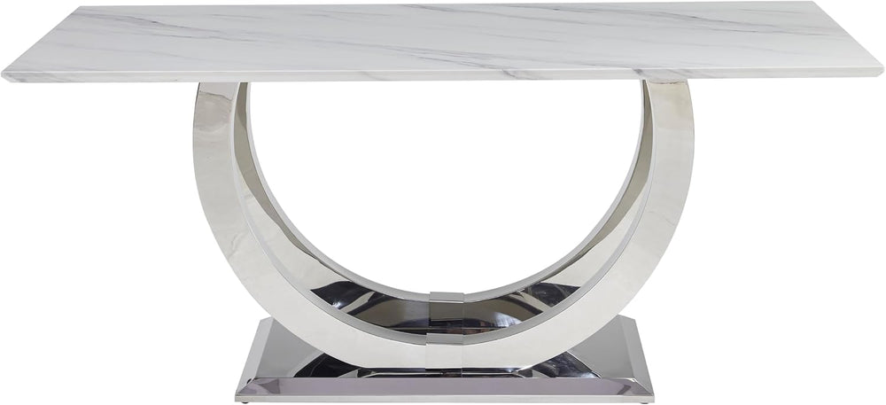 SSLine Modern White Marble Dining Table for 6-8 Rectangle 69.3" Faux Mar...