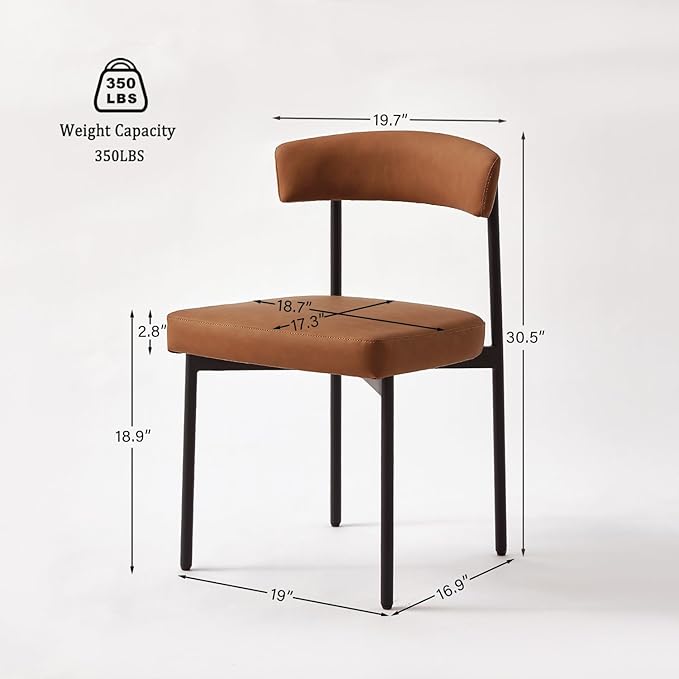 Brown Faux Leather Dining Chairs Set of 2, Armless Upholstered Kitchen Chair,...