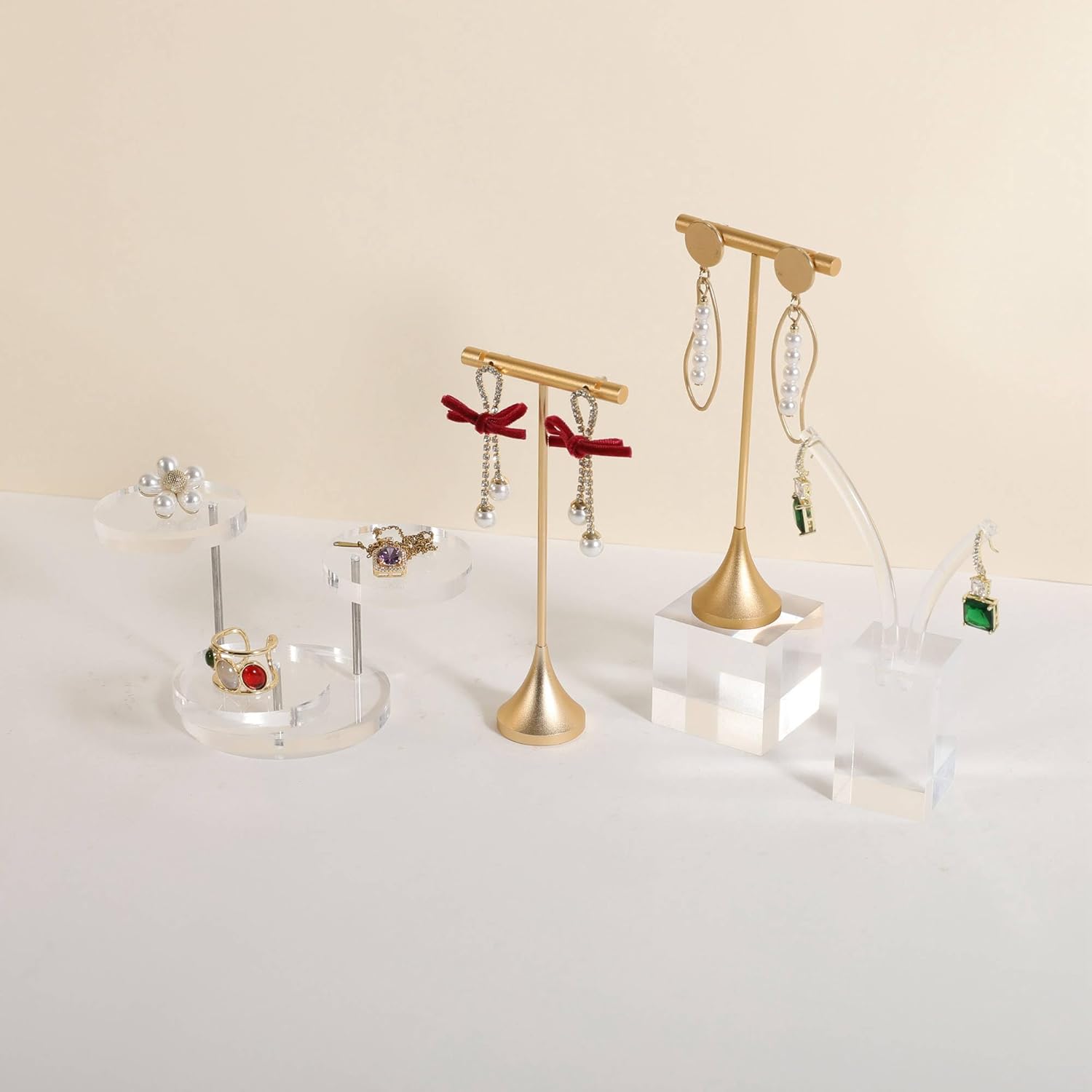 GemeShou Single Gold Earring T bar Stand, Metal earring display holder for show, Small jewelry studs hanger for Online store Photo Shoot【Gold-Cone Base Height 5"】