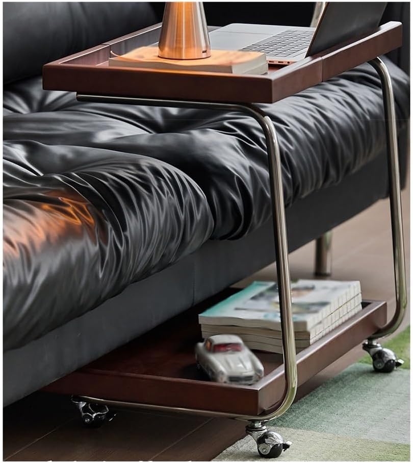 Movable Sofa Side Table Leisure Trolley Wheeled Storage Rack Bedside Coffee S...