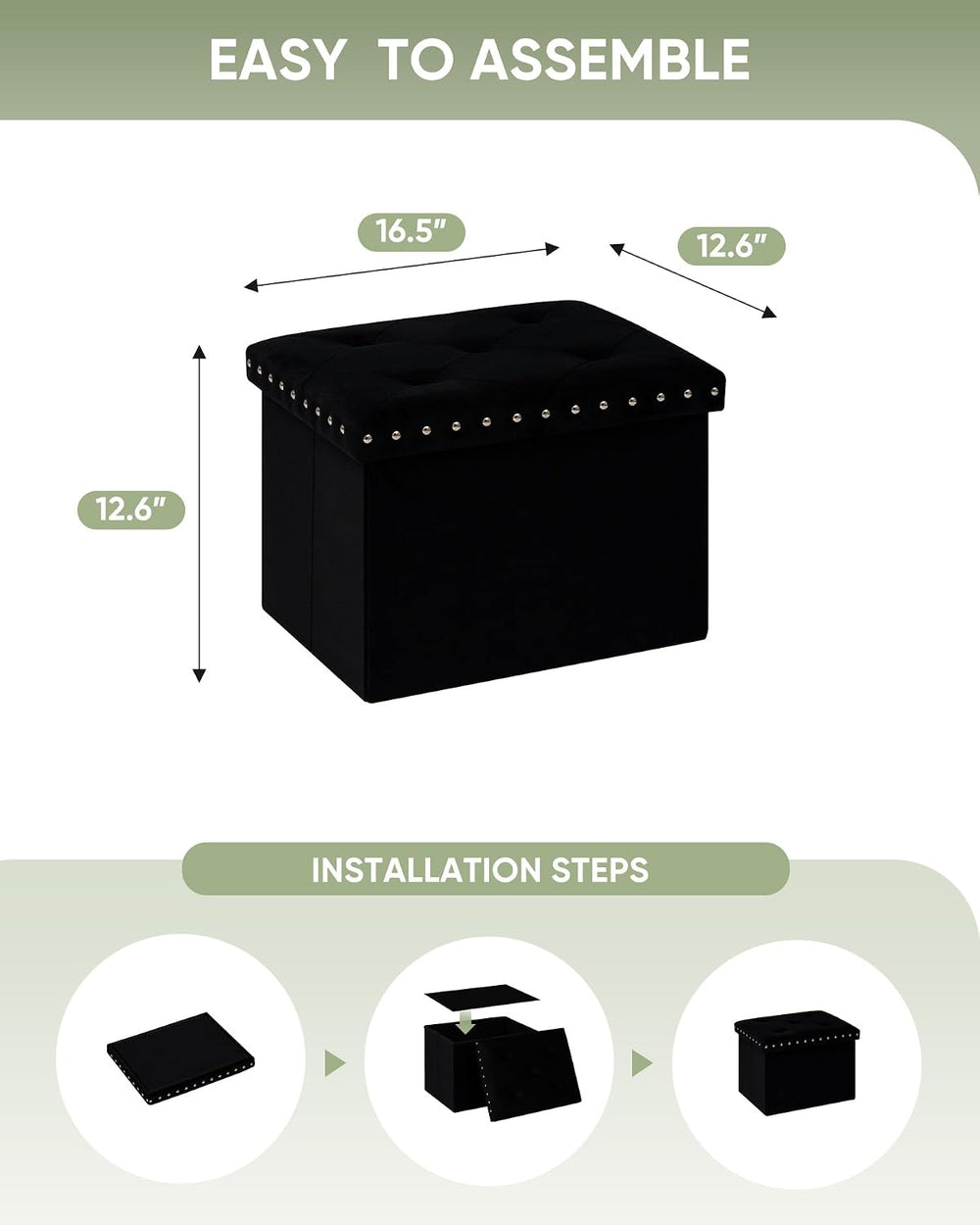 B FSOBEIIALEO Storage Ottoman Cube, 16.5" Velvet Folding Ottoman, Black ...