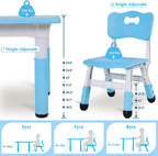 Arlopu Kids Table and 4 Chairs, Height Adjustable Toddler Desk & Chair Set, Anti-Slip Legs, Graffiti Desktop, Children Large Multi-Activity Table with 47.2" x 23.6", Classroom, Homes, Daycares (Blue)