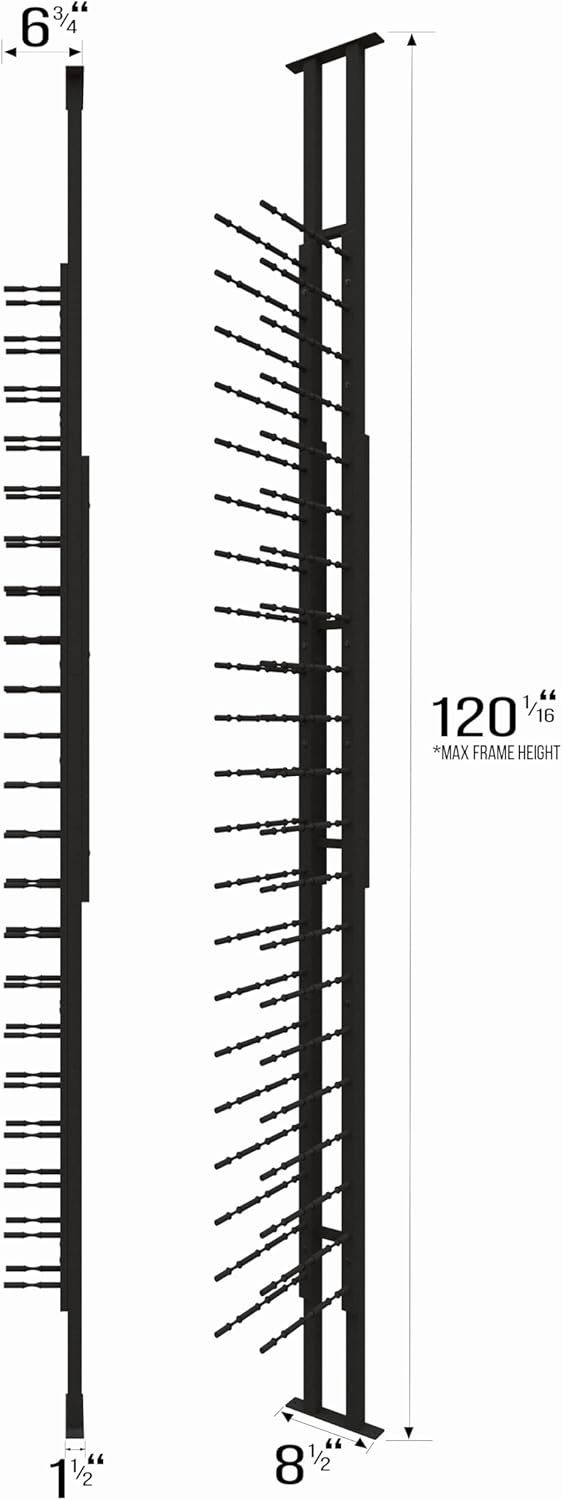 Ultra Wine Racks Floor-to-Ceiling Mount Display (1 Side, Single Deep, Black, Holds 21 Wine Bottles) - Modern Metal Wine Storage for Wine Cellars, Home Bars, Kitchens, and Dining Rooms