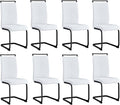 AZmac Modern Leather Dining Chairs Set of 8,Armless Kitchen Chairs,Dining Room Chairs with Upholstered Padded Seat and Sturdy Black Legs for Dining Room,Kitchen (Set of 8, White-Black Leg)