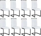 AZmac Modern Leather Dining Chairs Set of 8,Armless Kitchen Chairs,Dining Room Chairs with Upholstered Padded Seat and Sturdy Black Legs for Dining Room,Kitchen (Set of 8, White-Black Leg)