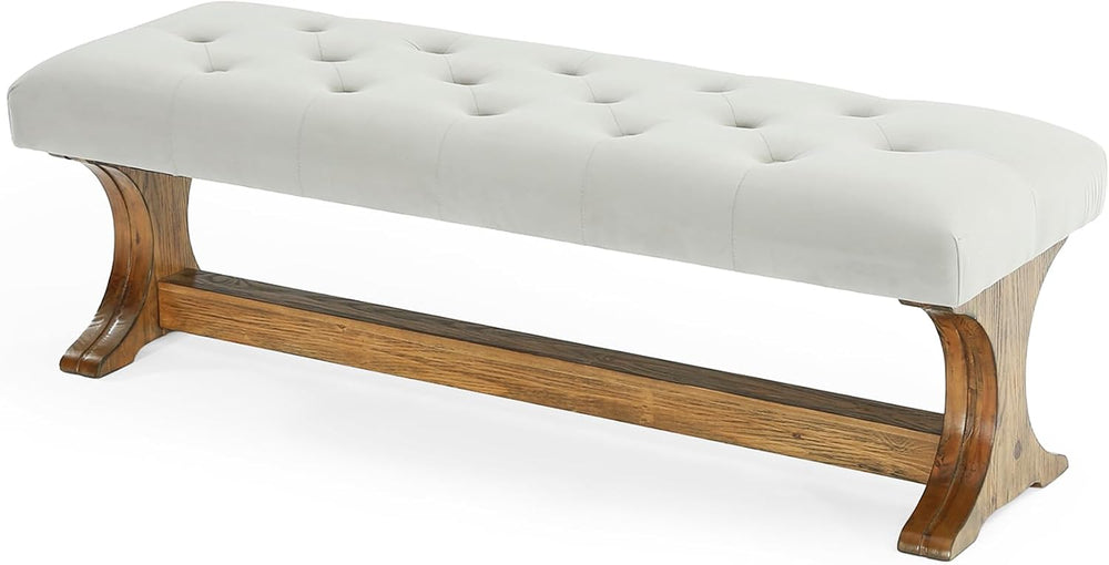 LITTLE TREE 55" Upholstered End of Bed Bench, Solid Wood Tufted Entryway...