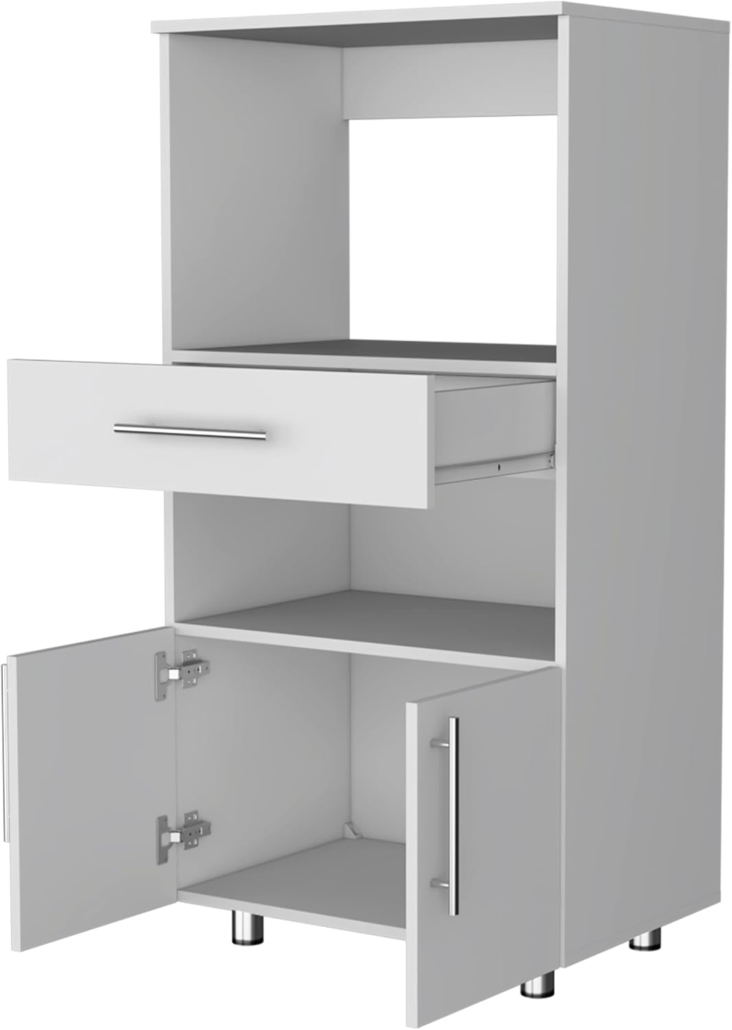 24.4" D*16.5" W*48.03" H Corner Freestanding Kitchen Pantry with Dawer, 2 Open Shelves, Double Door, Rectangular Wood Storage Cabinet, Modern Minimalist, for Living Room, Dining Room, White