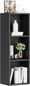 oneinmil Small Narrow Bookshelf, 3-Tier Cube Display Rack, Modern Corner Bookshelf with Storage Space, CD Storage Cabinet for Home Office (Black 1 Pack, 3-Tier)