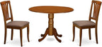 East West Furniture DLAV3-SBR-C 3 Piece Dining Room Table Set Contains a Round Dining Table with Dropleaf and 2 Linen Fabric Upholstered Chairs, 42x42 Inch, Saddle Brown
