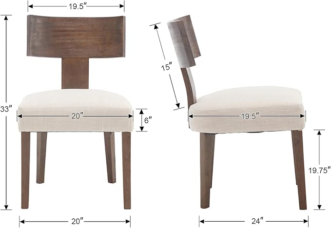 chairus Farmhouse Dining Chairs Set of 4, Upholstered Accent Chairs with Dark Brown T-Shape Wood Back Armless Kitchen Chairs with Soft Pad, Linen Beige