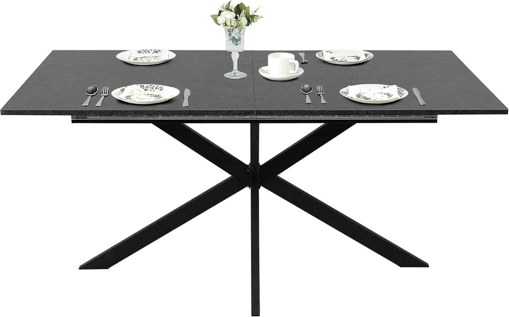 63-79 Inch Extendable Dining Table for 6-10, MDF Rectangular Kitchen Table wi...