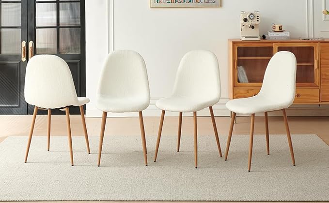 Dining Chairs Set of 4 - Modern Seating with Metal Legs for Living, Bedroom,Dining Room - White Teddy Fleece Chairs for Dining Room, Chair Set for 4