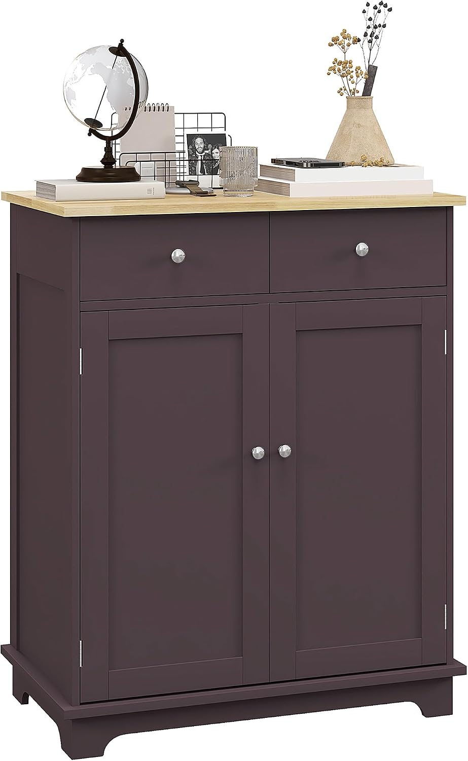 HOMCOM Sideboard Buffet Cabinet Solid Wood Countertop Coffee