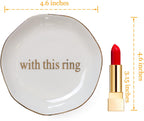 Engagement Wedding Ring Dish-With This Ring Jewelry Dish Tray-Gifts for Bride, Bride to be, Newlyweds, Ceramic White