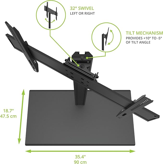 Kanto TTS150 Tabletop Stand for 37" to 60" TVs | Supports up to 88 lb | Height Adjustable | Swivels up to 30° | Tilts -5° | Black
