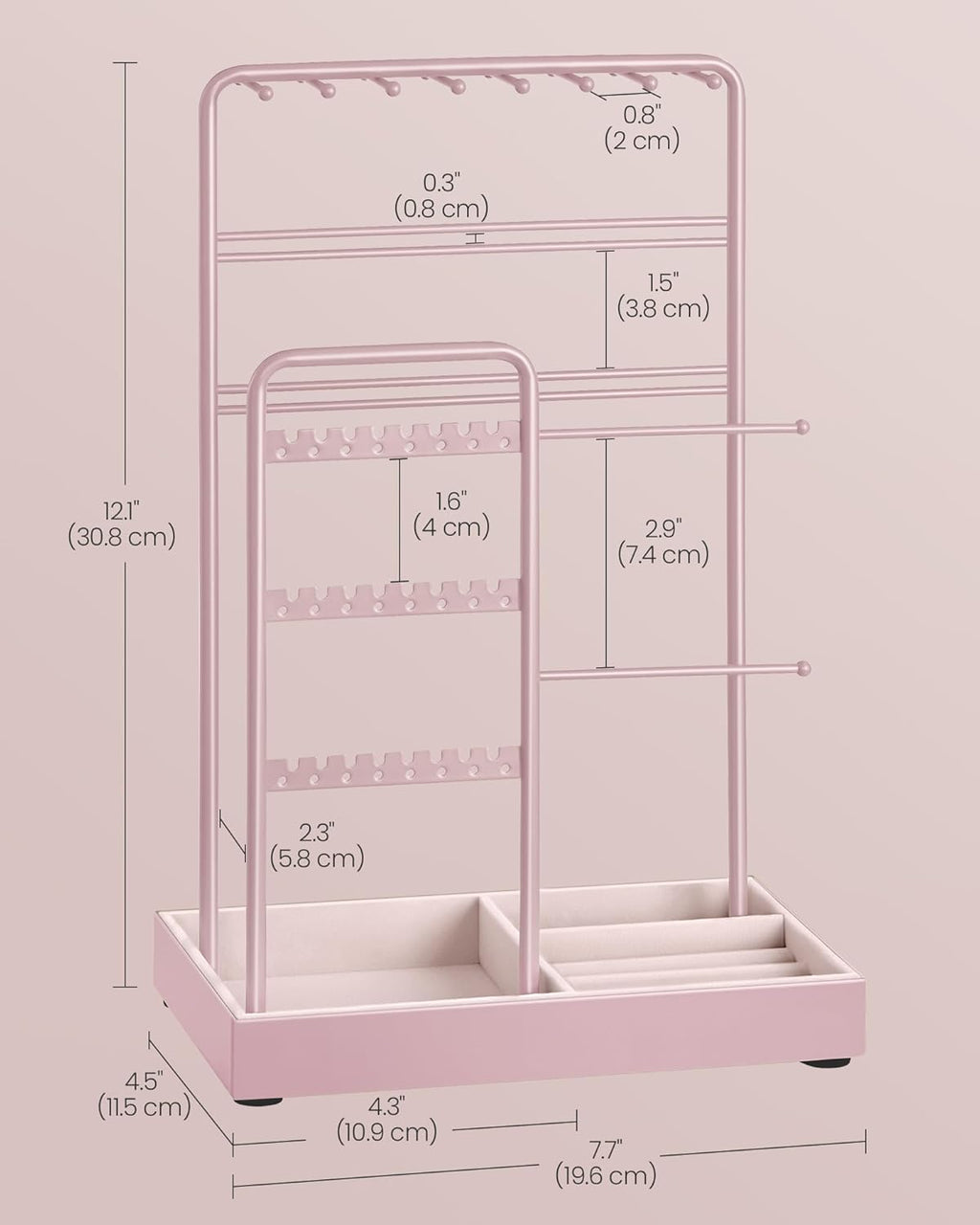 SONGMICS Jewelry Holder, Jewelry Organizer, Jewelry Display Stand with Metal Frame, Velvet Tray, Necklace Earring Bracelet Holder, for Studs, Rings, Christmas Gift, Jelly Pink UJJS021R01