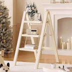 Trapezoidal 3-Tier Folding Ladder Shelf - Wrought Iron Floor Display Rack for Balcony, Living Room & Boho Home Decor, Perfect for Plants & Books