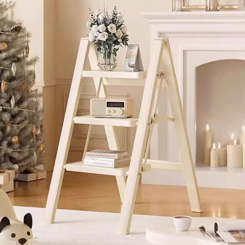 Trapezoidal 3-Tier Folding Ladder Shelf - Wrought Iron Floor Display Rack for Balcony, Living Room & Boho Home Decor, Perfect for Plants & Books