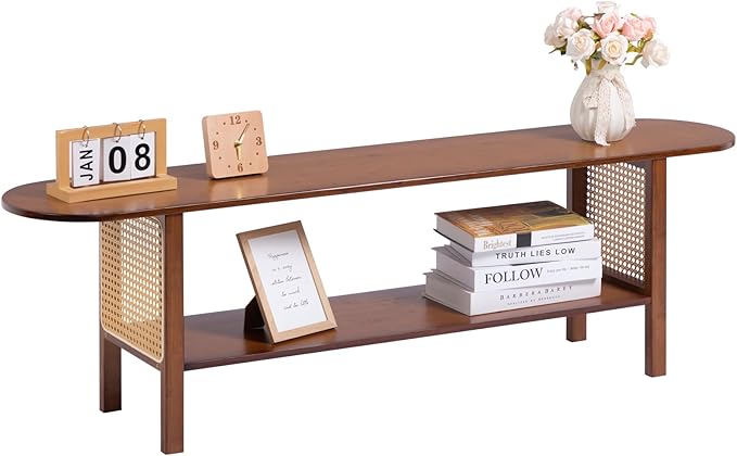 HollyHOME Bamboo TV Stand with Storage for TVs up to 65", Modern Enterta...