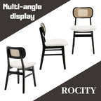 Black Rattan Dining Chairs Set of 2 Lambswool Dining Room Chairs Natural Wooden Kitchen Chairs Farmhouse Boho
