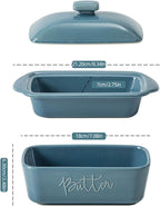 FE Butter Dish, 10 oz Ceramic Butter Keeper with Water Line, French Butter Dish with Lid for Countertop (Blue)