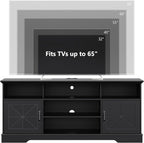 Farmhouse TV Stand for 65/60/55 Inch Tvs, Rustic Entertainment Center with LED Lights and Power Outlets, Modern Media Console Table, Wood Television Furniture for Living Room, Bedroom, Black