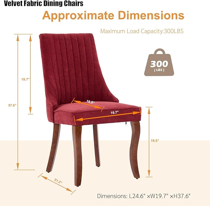 Dining Chairs Set of 8,Comfy Fabric Upholstered Chairs for Kitchen Living Room,Channel Tufted Dining Room Chairs with Curved Solid Wood Legs(WineRed,8 Pcs)