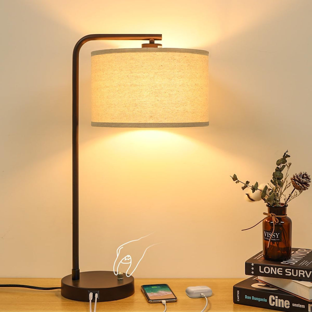 25" Tall Table Lamp with USB C+A Ports, Fully Stepless Dimmable Modern M...