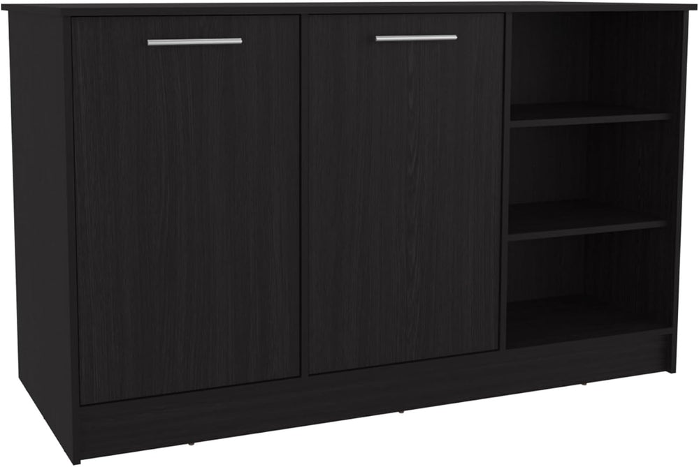 Kitchen Island with Three Open Shelves and Two Cabinets | Spacious countertop...