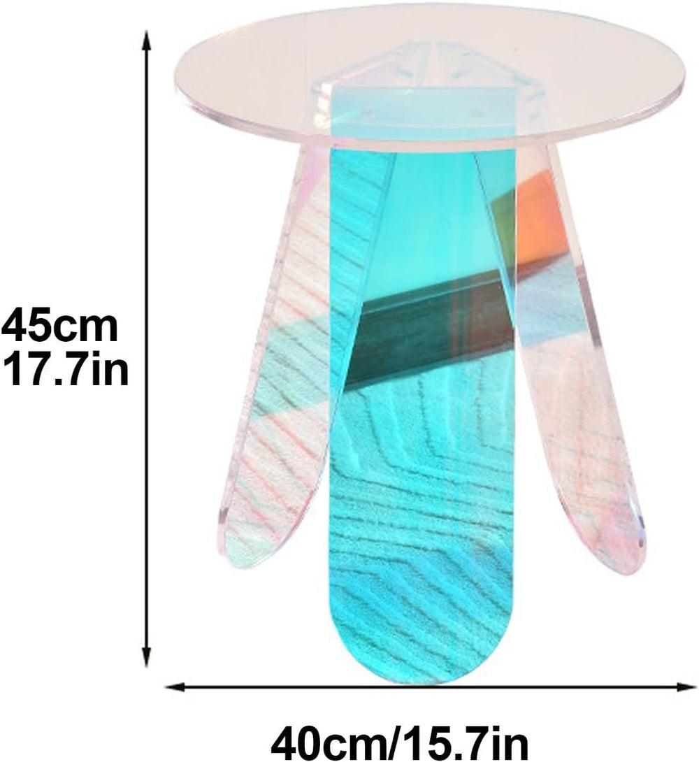 Round Iridescent Side Table, Acrylic Coffee Table, Modern Accent Tablé, Easy ...