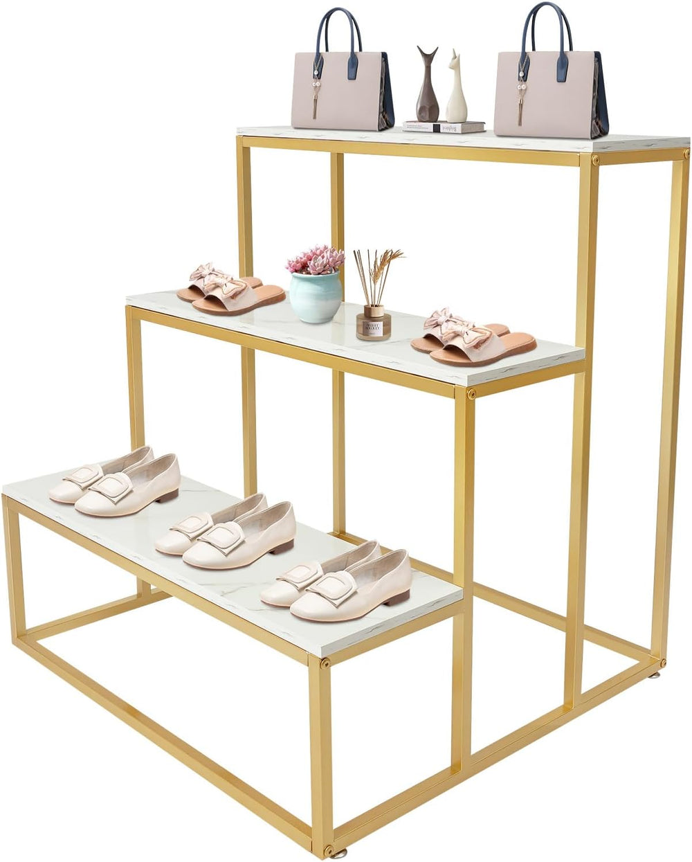 Metal Shoe Handbag Display Stand, 3 Tier Retail Riser Nesting Display Stand,H...