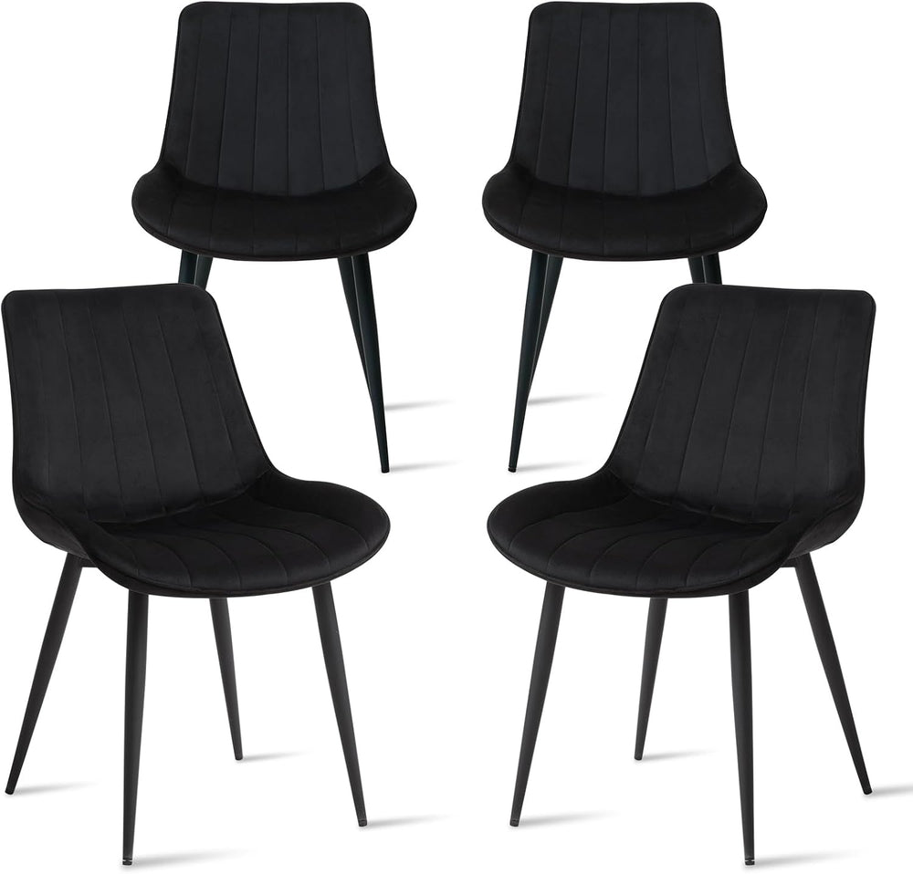 Velvet Dining Chairs Set of 4, Black Modern Upholstered Armless Kitchen Chair...