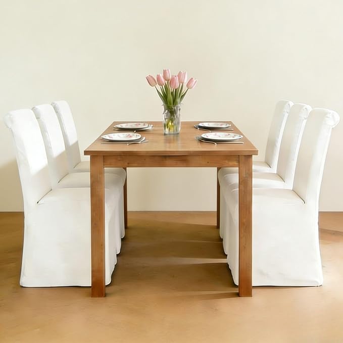 Parsons Dining Chairs Set of 2 Upholstered Linen Fabric Kitchen Chairs with Removable Skirted, High Back Side Chairs with Solid Wood Legs for Dining/Living Room, Banquet, Beige