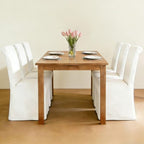 Parsons Dining Chairs Set of 2 Upholstered Linen Fabric Kitchen Chairs with Removable Skirted, High Back Side Chairs with Solid Wood Legs for Dining/Living Room, Banquet, Beige