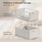 Under Bed Storage with Wheels, Wooden Under Bed Drawers On Wheels, Rolling Under Bed Shoe Storage, Space Saving,White,70L