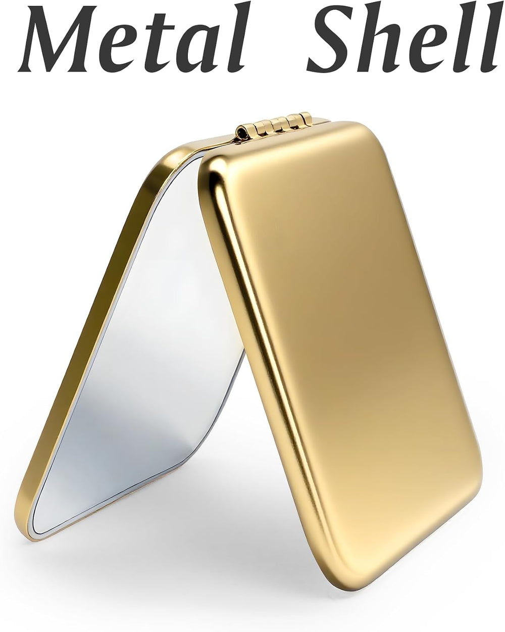 Compact Mirror for Purse, Metal Square Shell, Double-Sided 1X/2X Magnifying, ...