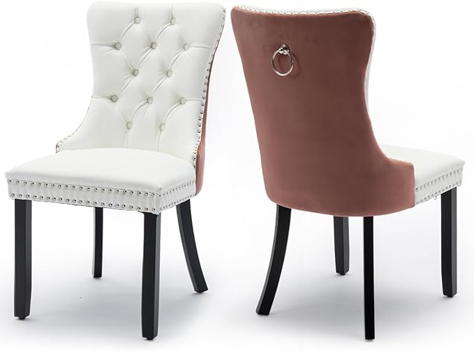 Leather Upholstered Dining Chairs Set of 2, Modern Style Kitchen Side Chairs ...