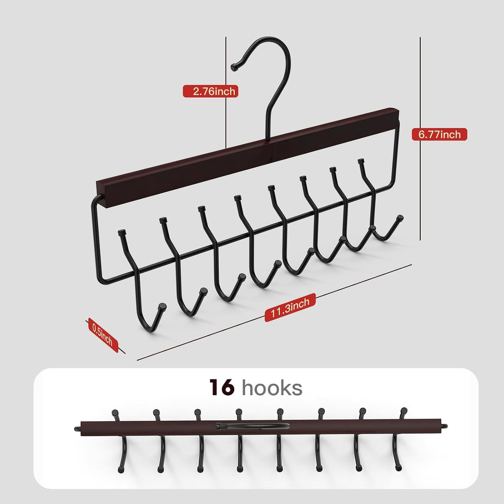 Wooden Jewelry Hanger 2-Pack, Hanging Jewelry Organizer with 16 Hooks, Tangle-Free Display for Necklace, Bracelet, Ring, Bangles, Perfect for Bathroom, Closet Door