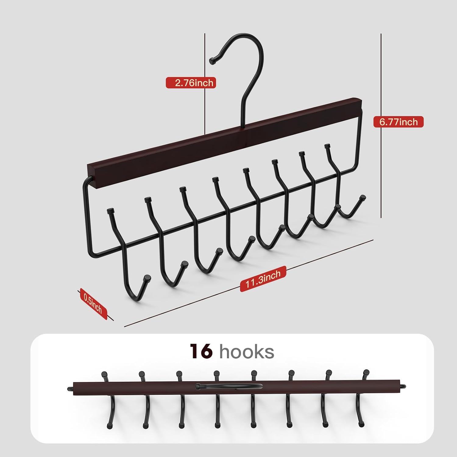 Wooden Jewelry Hanger 2-Pack, Hanging Jewelry Organizer with 16 Hooks, Tangle-Free Display for Necklace, Bracelet, Ring, Bangles, Perfect for Bathroom, Closet Door