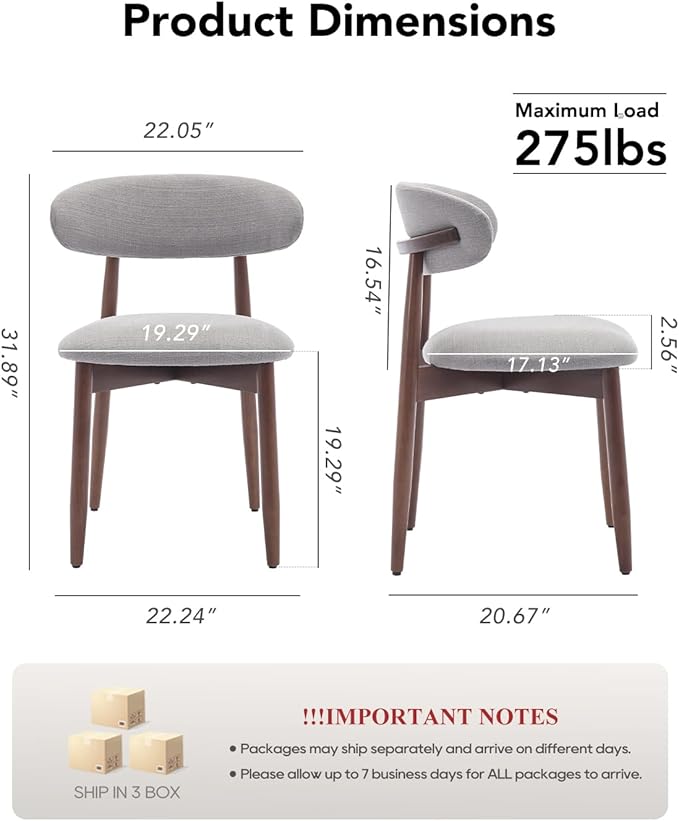 Dining Room Chairs Set of 6, Upholstered Farmhouse Dining Chairs, Modern Fabric Kitchen Chairs with Solid Wood Leg,Light Grey