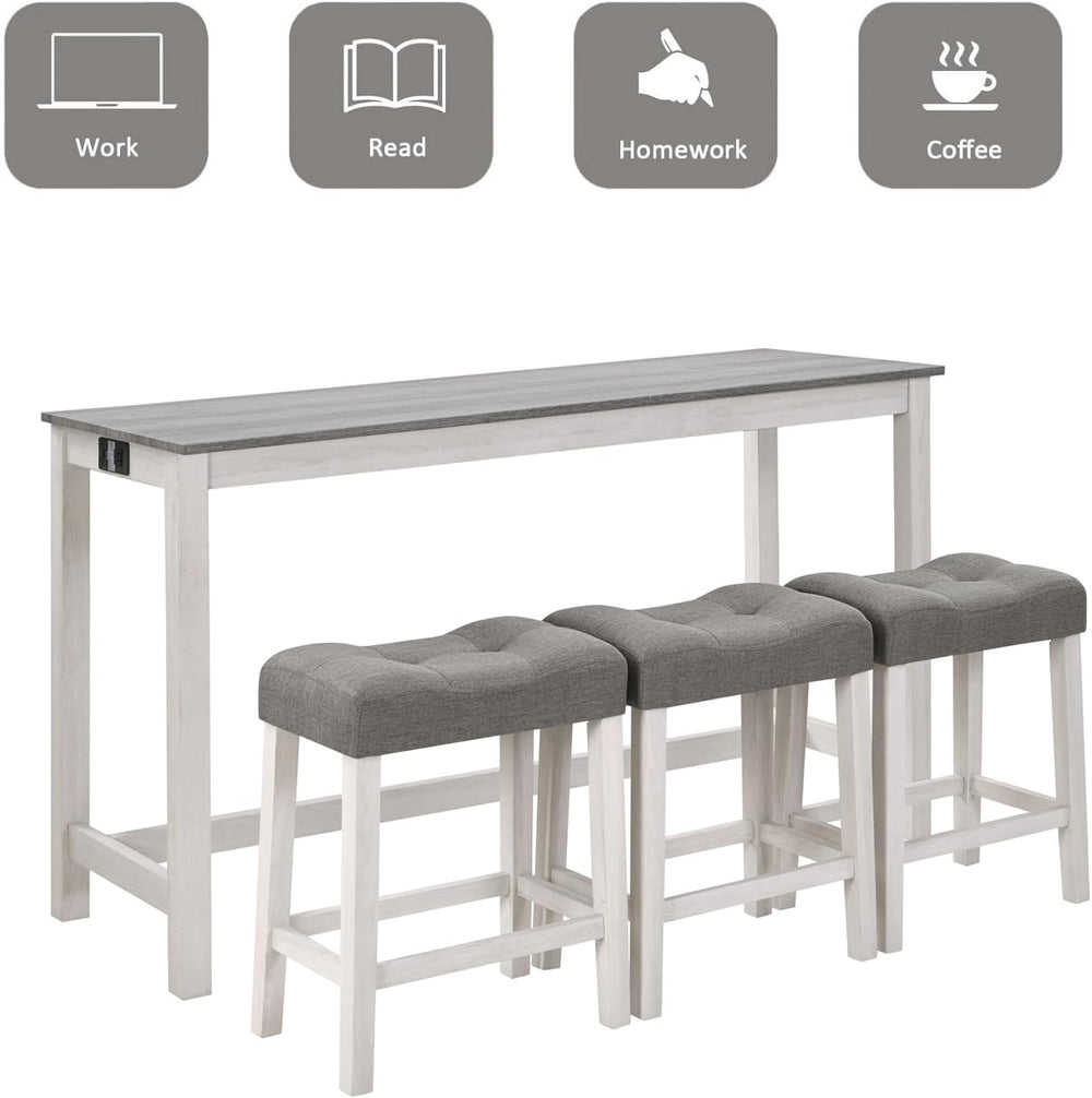 59" Dining Bar Table Set with Power Outlet, Behind Couch Sofa Table with...
