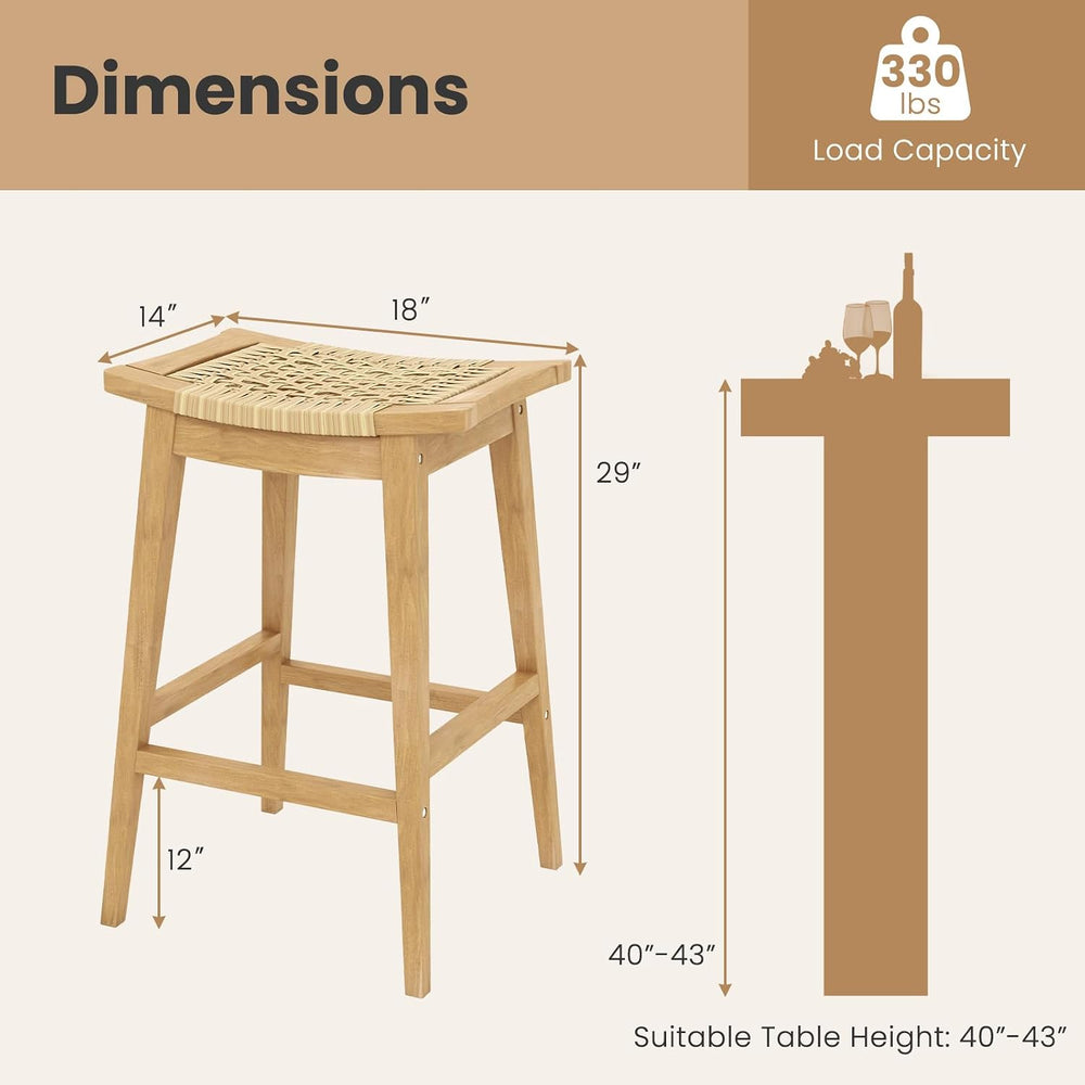 Tangkula Wood Bar Stool Set of 2, 29” Patio Rattan Acacia Barstool with Footr...