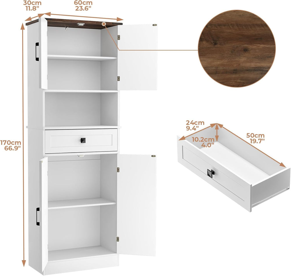 Bigbiglife Farmhouse Kitchen Pantry Cabinet, 67" Tall Kitchen Storage Ca...